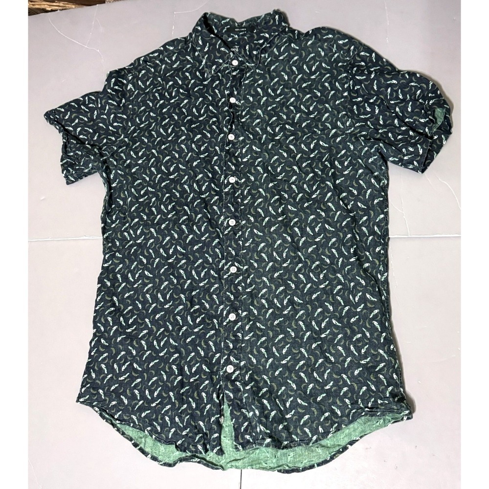 Rodd & Gunn Sports Fit Shirt M 100 Linen Parrot Bird Print Green Italy AOP
